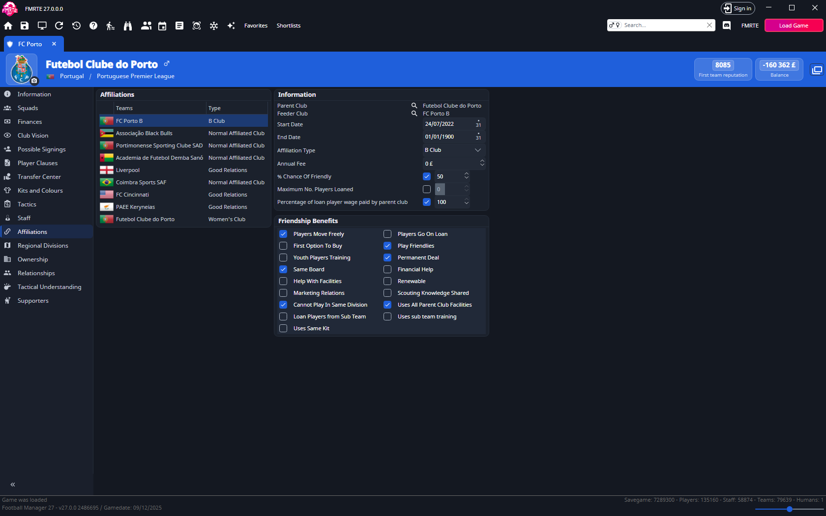 Affiliation with parent club, feeder club and benefits