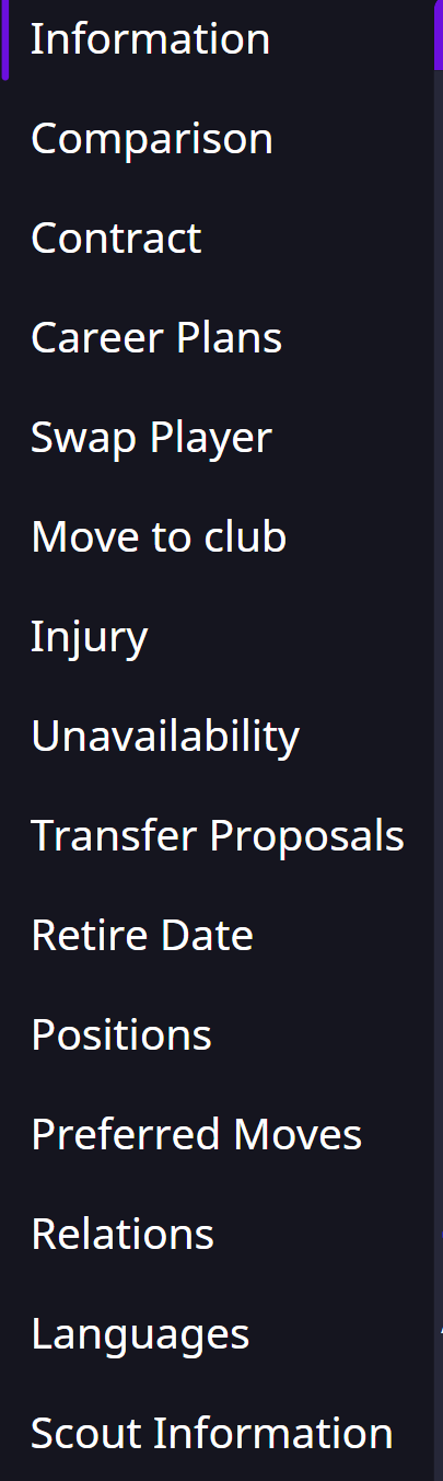 Player navigation showing Retire Date