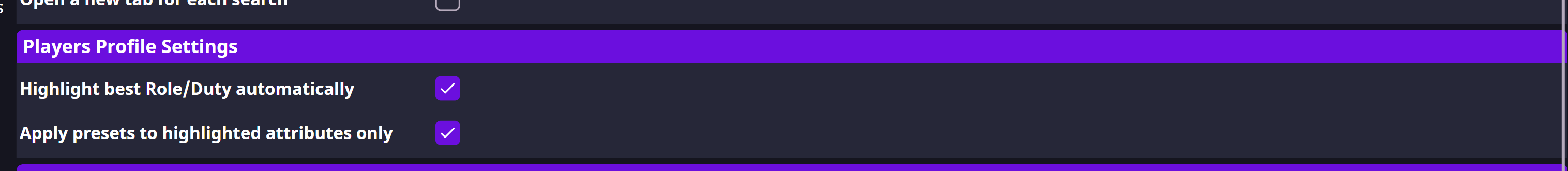 Players Profile Settings with automatic role highlighting and highlighted-only presets