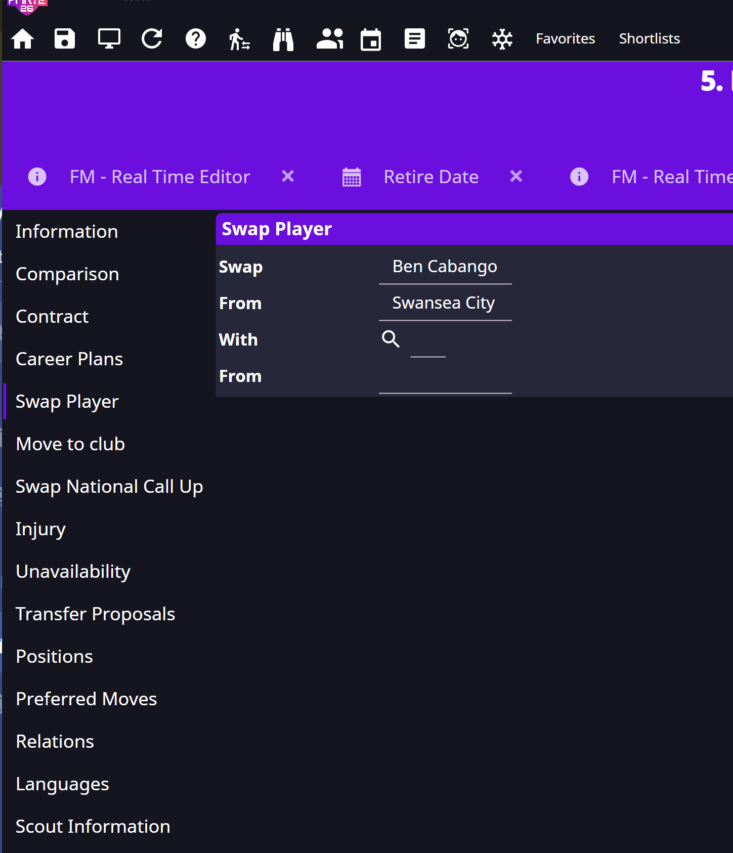 Swap Player with a search for the second player